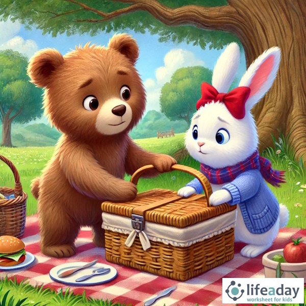 การ์ตูนสำหรับเด็ก ในรูปแบบ นิทานการ์ตูนสองภาษา เรื่อง The Lost and Found Picnic หน้า 4